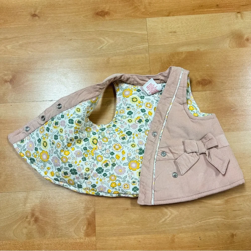 Shabby Chic Pale Pink & Floral Corduroy Cotton Vest Baby Girl 3-6M